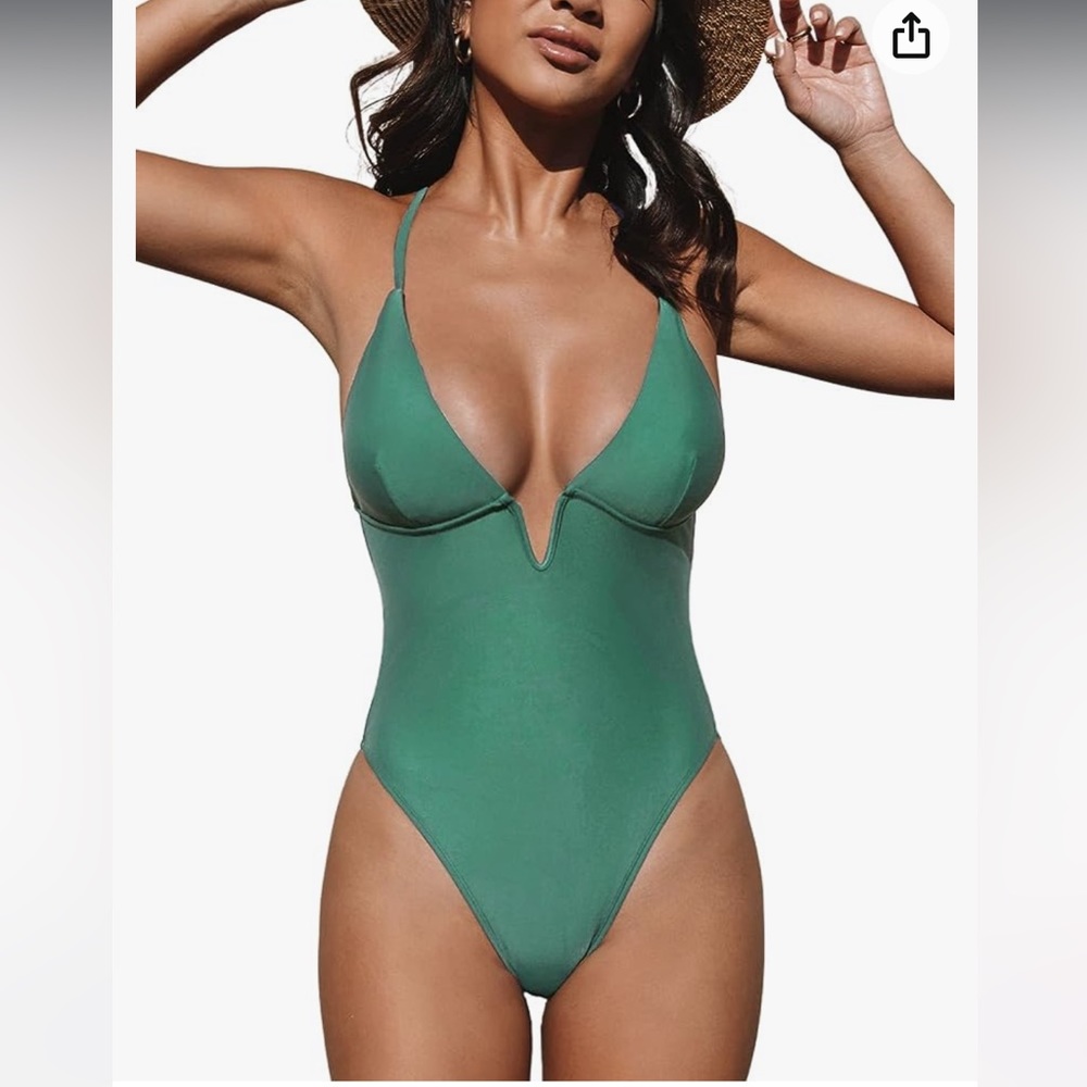 CUPSHE Swimsuit One Piece  Deep V Neck Crisscross Back Adjustable Strap
